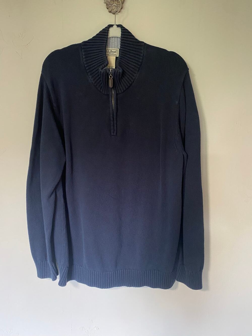 L.L.Bean Navy 100% Cotton 1/4 ZIp Sweater XL TALL New England Cabincore